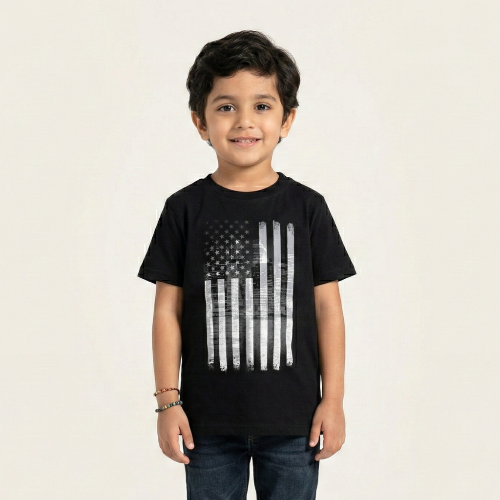 NEW BLACK AMERICAN FLAG PRINTED HALF SLEEVES T-SHIRT