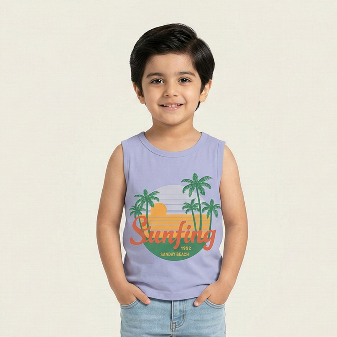 BLUE SUNFING & TREES PRINT SANDO FOR BOYS Main image
