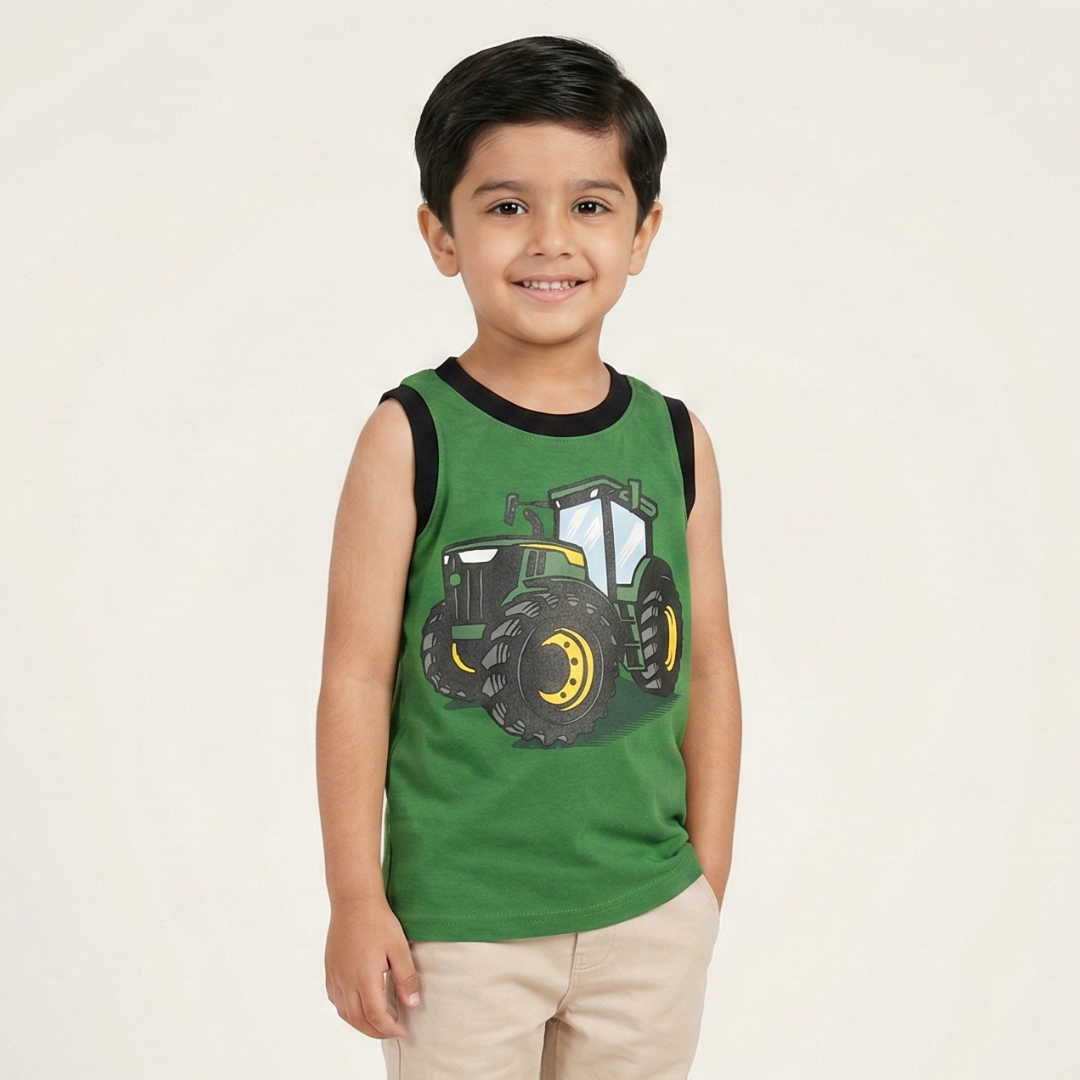 GREEN TRACTOR PRINTED SANDO FOR BOYS