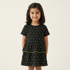BLACK WITH GREEN ELECTRIC PRINT HALF SLEEVES FROCK FOR GIRLS