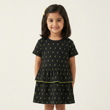 BLACK WITH GREEN ELECTRIC PRINT HALF SLEEVES FROCK FOR GIRLS
