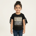 BLACK STAY GOLDEN PRINTED T-SHIRT TOP FOR GIRLS