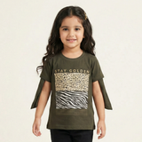 GREEN STAY GOLDEN PRINTED T-SHIRT TOP FOR GIRLS