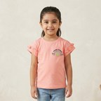 PEACH GOOD VIBES PRINTED T-SHIRT TOP FOR GIRLS