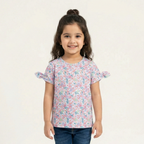 SKY BLUE FLOWERS WITH BOW SLEEVES PRINTED T-SHIRT TOP FOR GIRLS