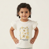WHITE WITH GOLDEN STARS PRINTED T-SHIRT TOP FOR GIRLS