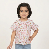 SKY BLUE BIG FLOWERS FRIL SLEEVES PRINTED T-SHIRT TOP FOR GIRLS
