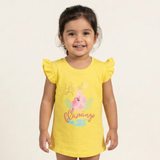 YELLOW LOVABLE FALMINGO PRINTED T-SHIRT TOP FOR GIRLS