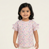 PINK & PURPLE ALL OVER FLOWERS PRINTED T-SHIRT TOP FOR GIRLS