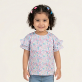 SKY BLUE ALL OVER FLOWERS PRINTED T-SHIRT TOP FOR GIRLS