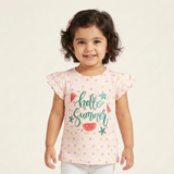 BABY PINK HELLO SUMMER WATERMELON PRINTED T-SHIRT TOP FOR GIRLS