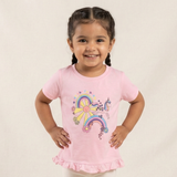 PINK UNICORN OVER THE RAINBOW PRINTED T-SHIRT TOP FOR GIRLS