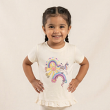 WHITE UNICORN OVER THE RAINBOW PRINTED T-SHIRT TOP FOR GIRLS