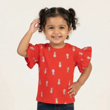 RED WITH GLITTER PINEAPPLE PRINTED T-SHIRT TOP FOR GIRLS