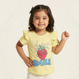 LIME YELLOW "JUST SMILE" PRINTED T-SHIRT TOP FOR GIRLS