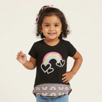 NEW BLACK RAINBOW PRINTED T-SHIRT TOP FOR GIRLS