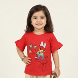 NEW RED DUCK PRINTED LYCRA FABRIC T-SHIRT FOR GIRLS
