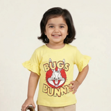 NEW YELLOW BUGS BUNNY PRINTED LYCRA FABRIC T-SHIRT FOR GIRLS