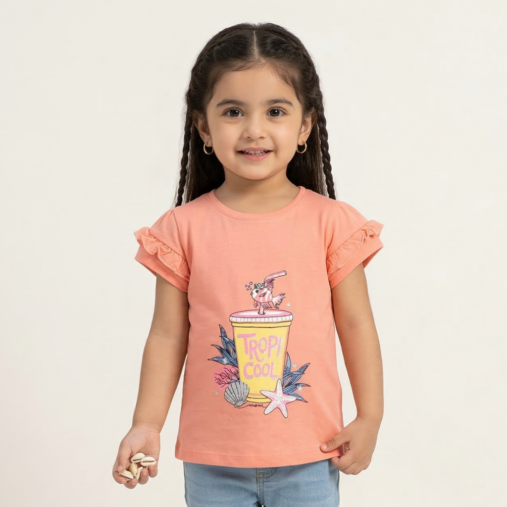 NEW PEACH FISH TROPI COOL PRINTED T-SHIRT FOR GIRLS