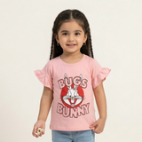 NEW PINK BUGS BUNNY PRINTED LYCRA FABRIC T-SHIRT FOR GIRLS