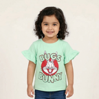 NEW SKY BLUE BUGS BUNNY PRINTED LYCRA FABRIC T-SHIRT FOR GIRLS