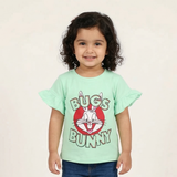 NEW SKY BLUE BUGS BUNNY PRINTED LYCRA FABRIC T-SHIRT FOR GIRLS