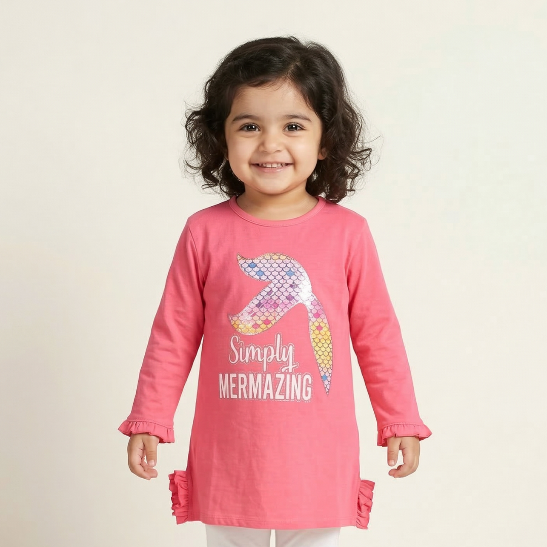 SIMPLY MERMAZING PINK FULL SLEEVE GIRLS T-SHIRT Main image