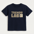 Navy Blue Trendy Lab Print Half Sleeves T-Shirt For Boys