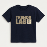 Navy Blue Trendy Lab Print Half Sleeves T-Shirt For Boys