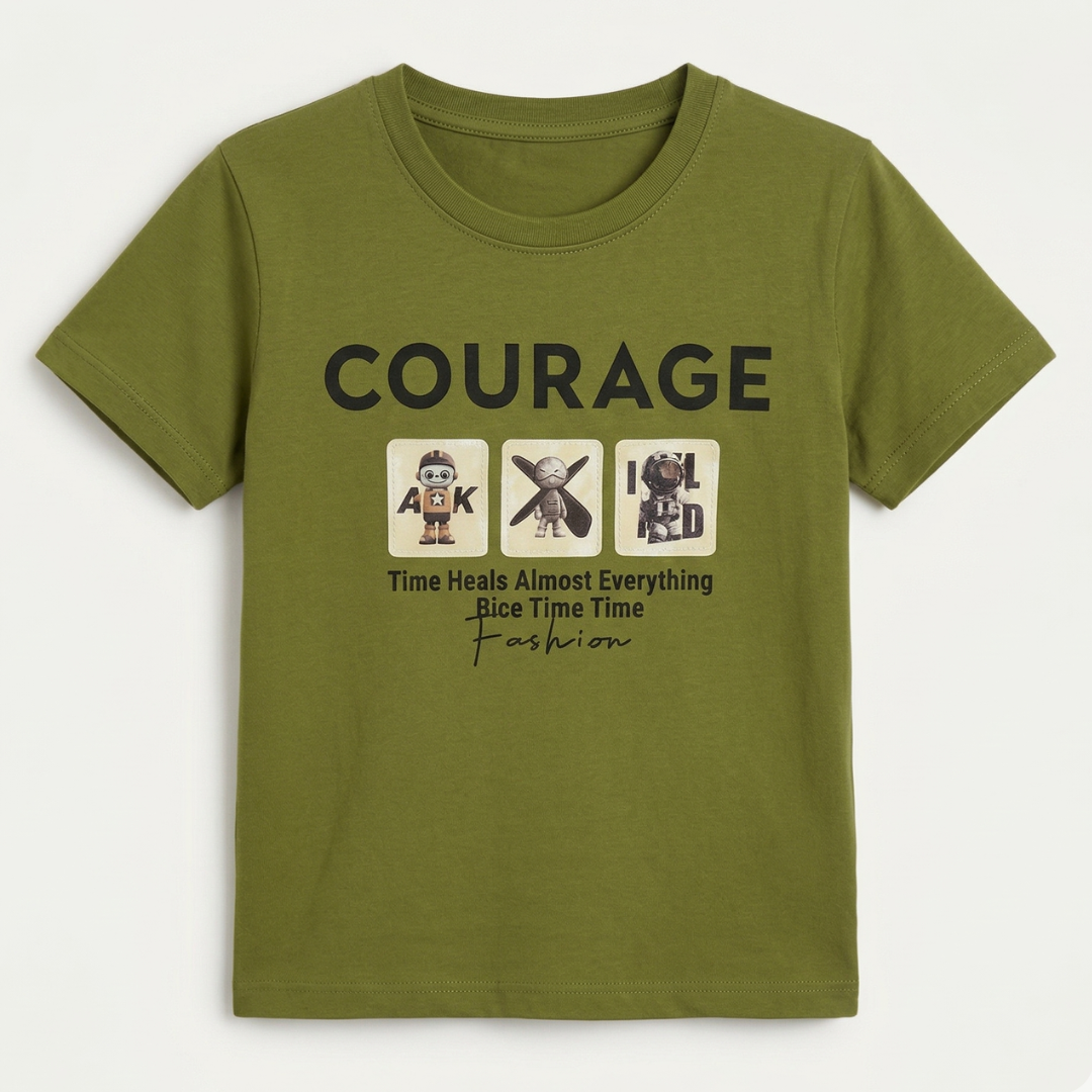 Green Courage Print Half Sleeves T-Shirt For Boys Secondary image