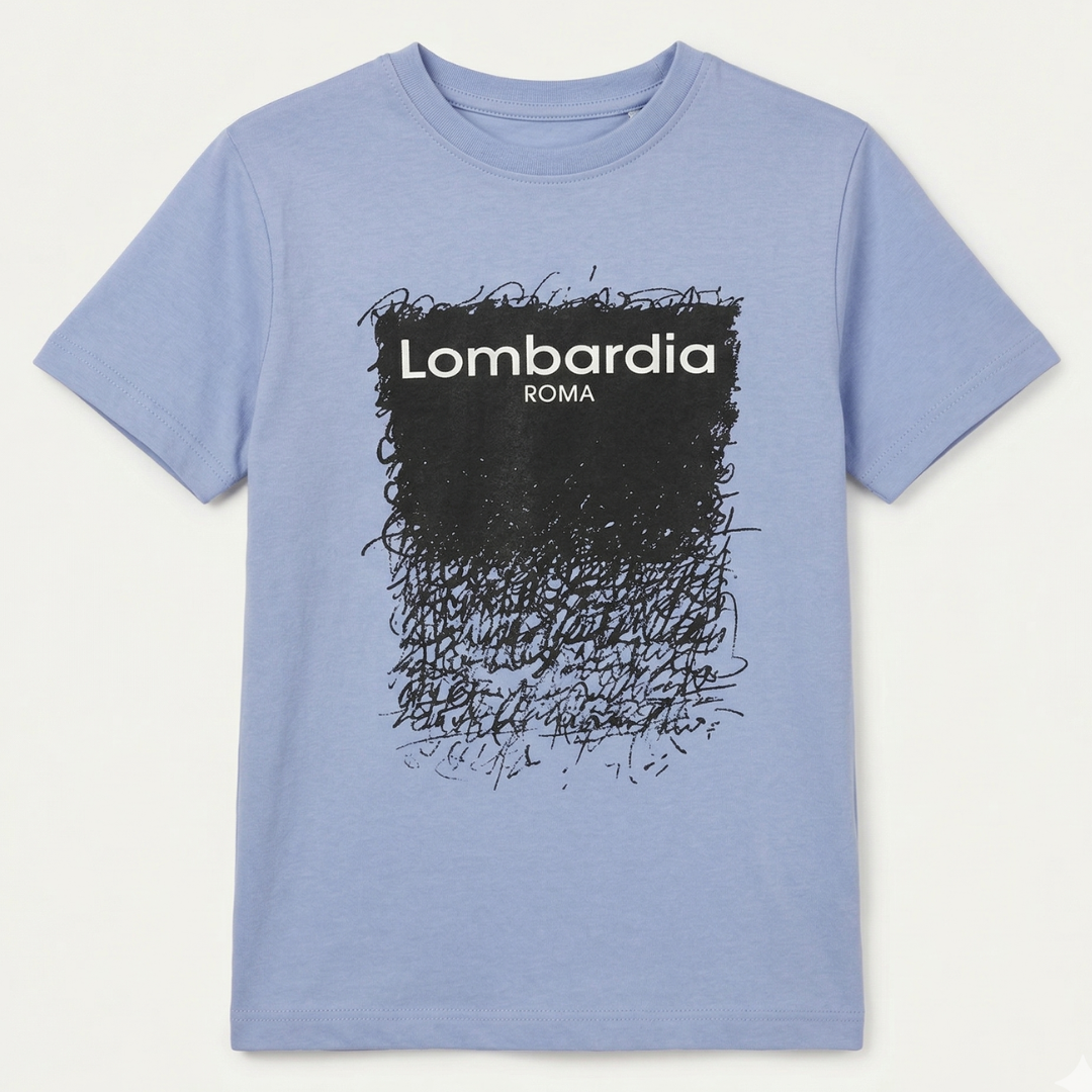 Blue Roma Print Half Sleeves T-Shirt For Boys Secondary image