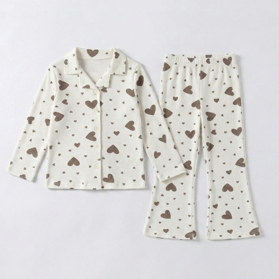 White Hearts Print Co-ord Linen Fabric Suit For Girls Secondary image