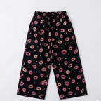 Black Lips Print Plazo Pockets Pajama For Girls