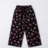Black Lips Print Plazo Pockets Pajama For Girls