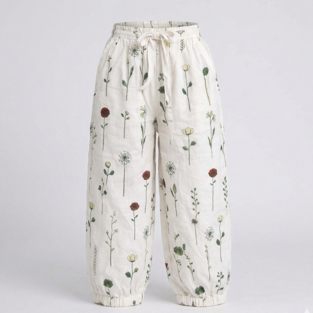 White Flowers Print Plazo Pockets Pajama For Girls Secondary image