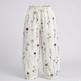 White Flowers Print Plazo Pockets Pajama For Girls