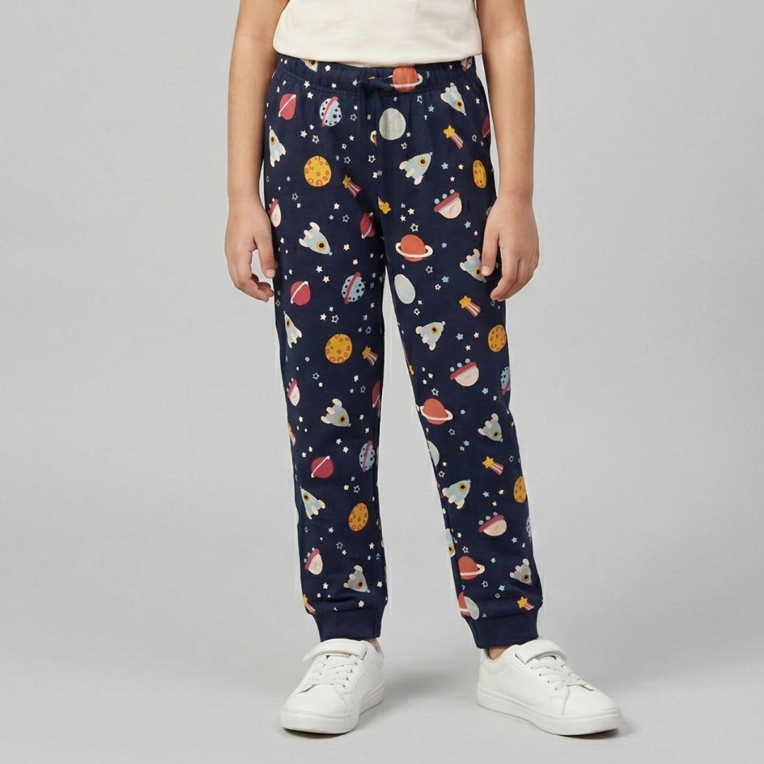 NEW NAVY BLUE PLANETS & UFO PRINTED PAJAMA TIGHT Main image
