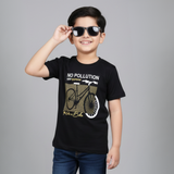 BLACK NO POLLUTION PRINTED HALF SLEEVES T-SHIRT FOR BOYS