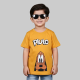 MUSTARD PLUTO PRINTED HALF SLEEVES T-SHIRT FOR BOYS