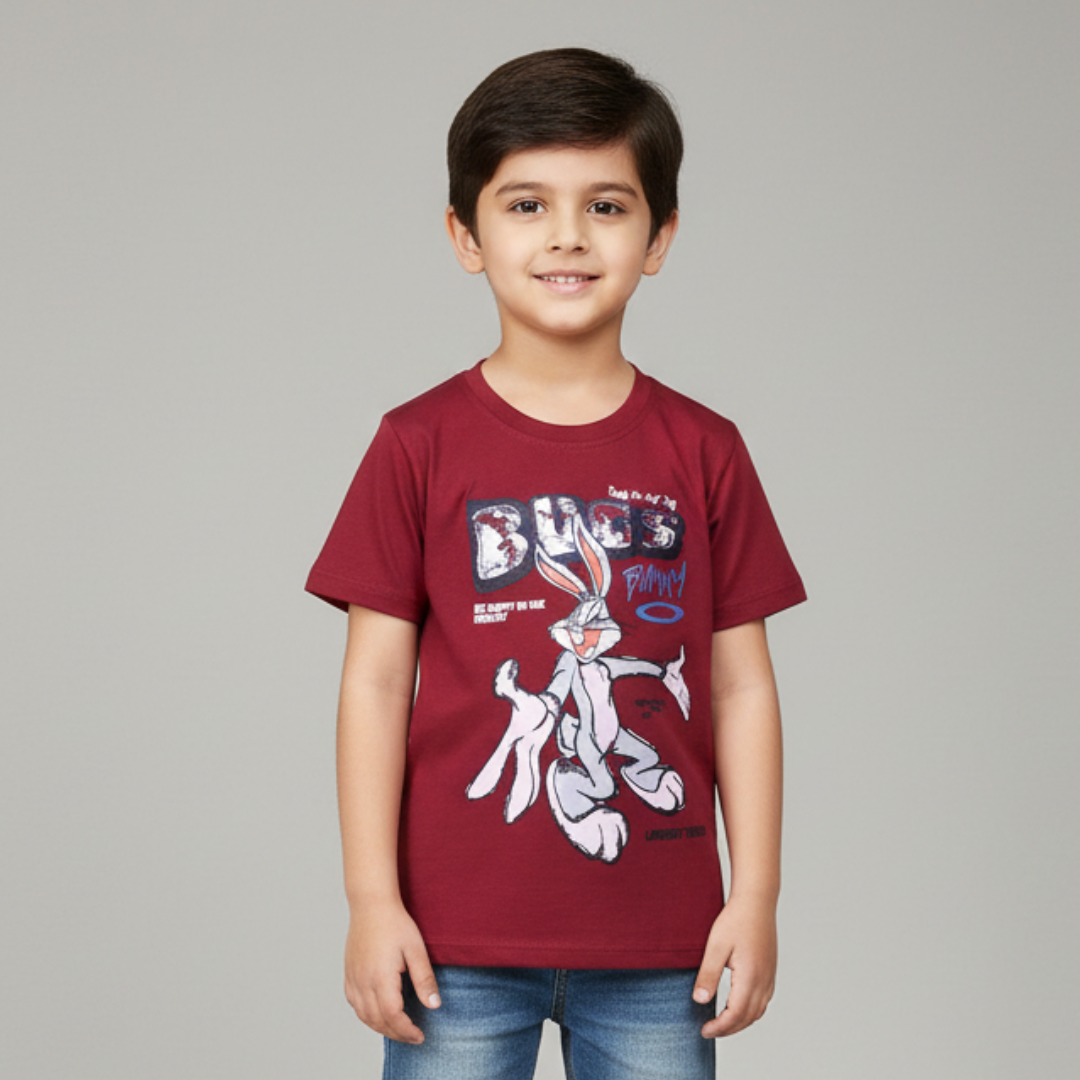 MAROON BUGS BUNNY PRINTED T-SHIRT FOR BOYS