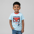 SKY BLUE AMAZING FACE SPIDER-MAN PRINTED HALF SLEEVES T-SHIRT