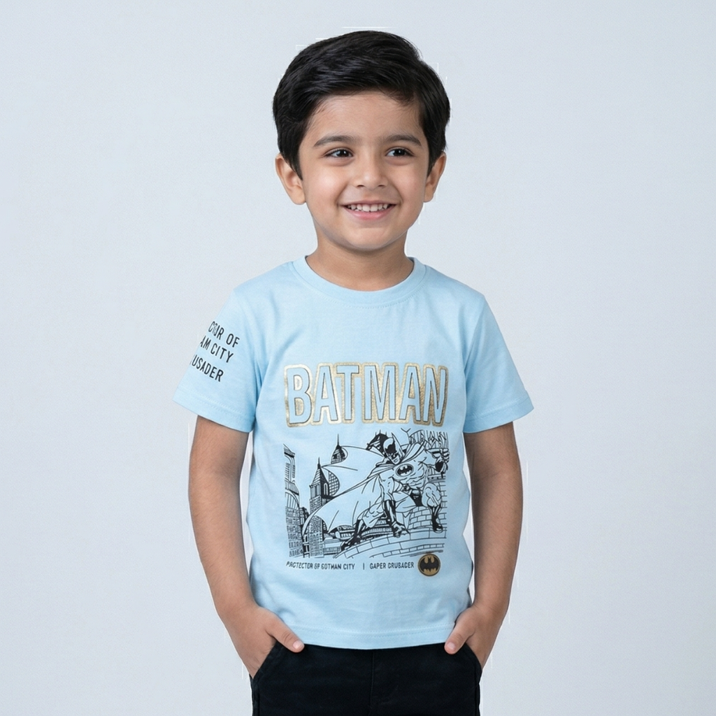 SKY BLUE BAT-MAN PRINTED HALF SLEEVES T-SHIRT