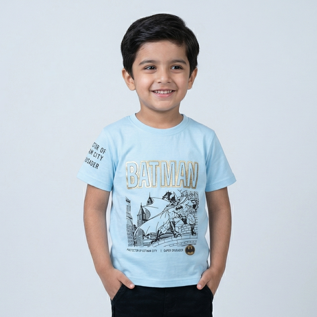 SKY BLUE BAT-MAN PRINTED HALF SLEEVES T-SHIRT