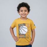 MUSTARD BASKET BALL PRINTED HALF SLEEVES T-SHIRT