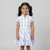 WHITE WITH BLUE CHECKERED COTTON FABRIC FROCK FOR GIRLS