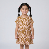 CREAM WITH LINES & SHELL PRINTED FROCK