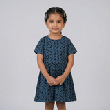 TEAL BLUE PATTERN PRINTED FROCK FOR GIRLS