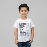WHITE BASKET BALL PRINTED HALF SLEEVES T-SHIRT