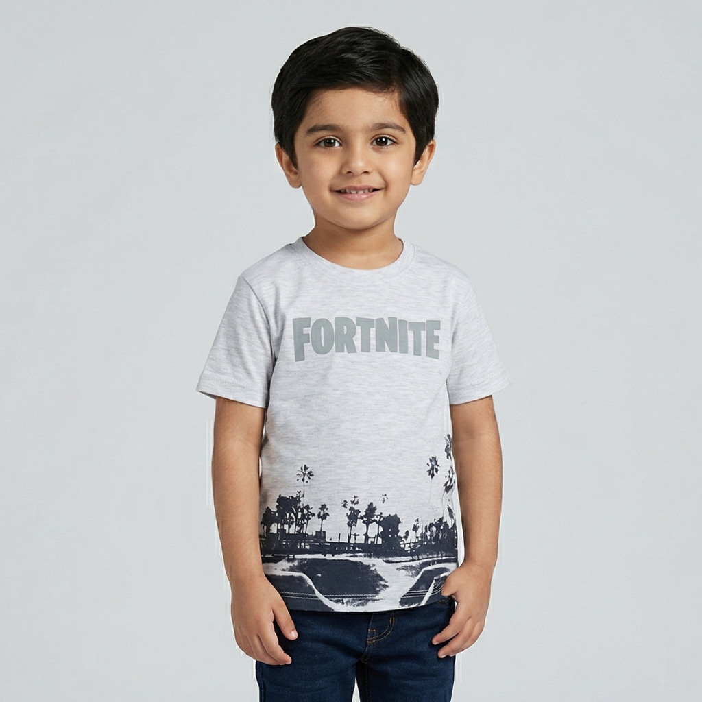 ASH WHITE FORTNITE PRINTED HALF SLEEVES T-SHIRT