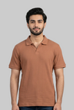 PLAIN BROWN RIBBED FABRIC POLO FOR MEN